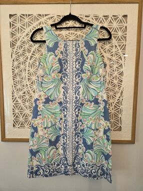 Lilly Pulitzer Cathy Shift Dress Size 4 Blue Green Floral Coastal Print